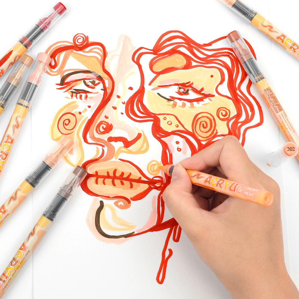 XinyiArt Direct Liquid Skin Color Acrylic Marker Soft Head Press-free Art Painting Skin Tone Paint Pens with Waterproof for Rock