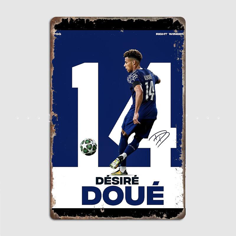 Désiré Doué Fußballspieler Retro Poster Metallschild Poster Bar Innenraum Schlafzimmer Wandkunst Heimdekor Raumdekoration