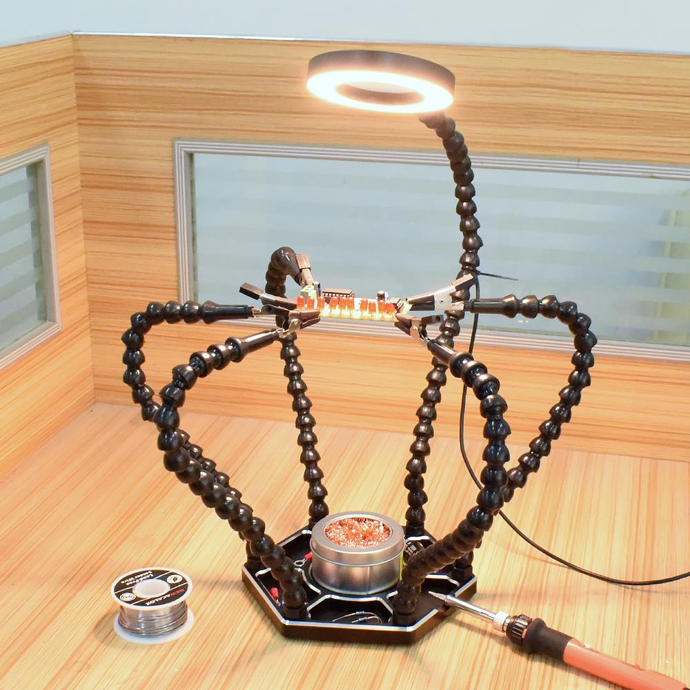 NEWACALOX Soldering Work Station Third Hand Tool PCB Holder with 3X LED Illuminated Magnifier Soldering Iron Tip Cleaning Ball