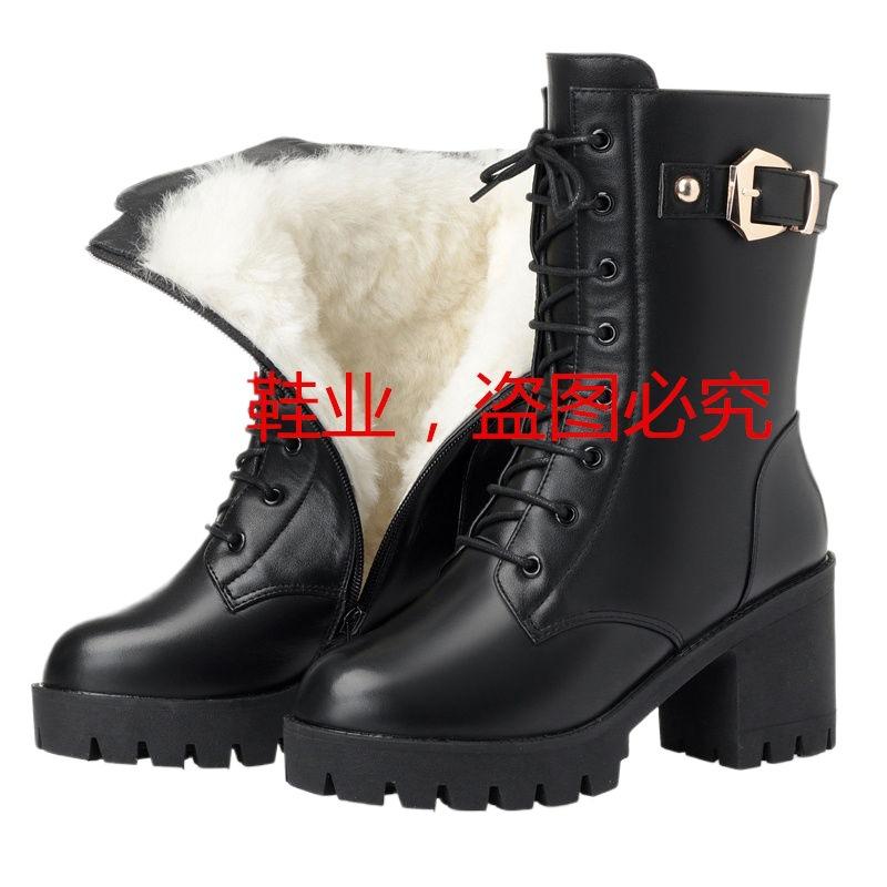 Short boots women's winter mid boots women's shoes women's boots thick heel Martin boots women's high heels leather boots velvet women's cotton shoes