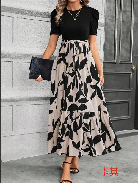 2025 Amazon cross-border exclusive for European and American women's clothing, flower printing, high waist fashion and elegant temperament dress