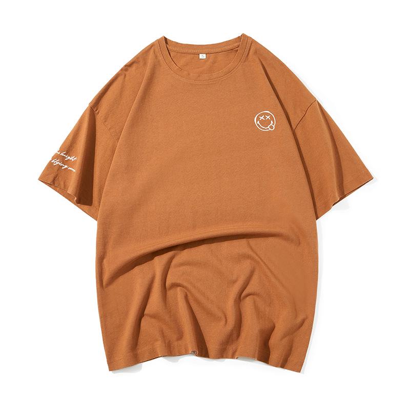 Men's 2024 Summer Plus Size Smiley Face Embroidery Short Sleeve Casual Cotton T-Shirt