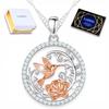 Silver Necklace with Hummingbird Meadow Rose Bird Hummingbird Swallow Silver 925