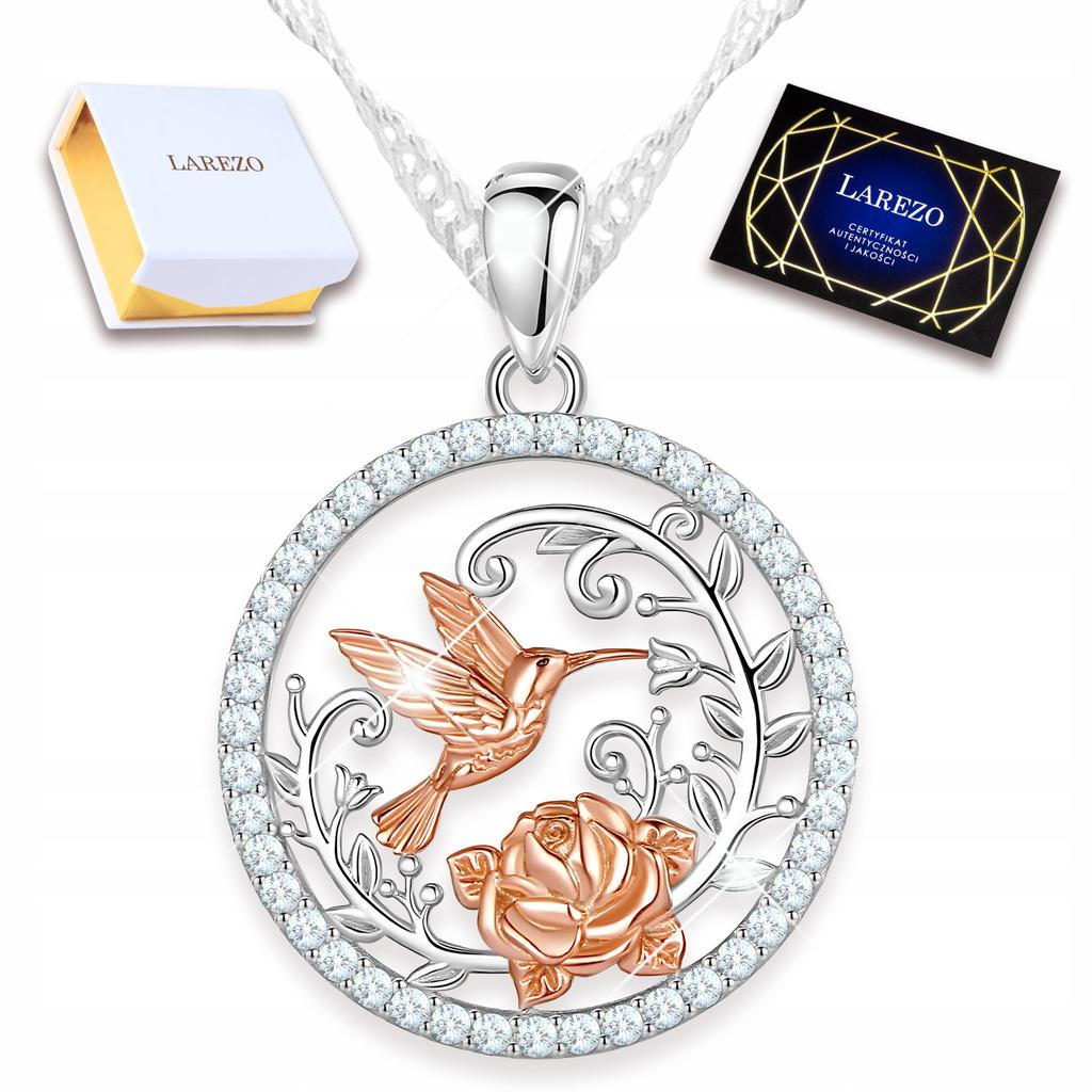 Silver Necklace with Hummingbird Meadow Rose Bird Hummingbird Swallow Silver 925