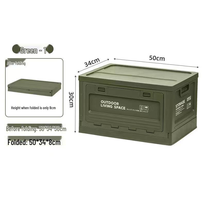 Folding Camping Storage Box with Wooden Lid - Outdoor Picnic & Car Trunk Organizer