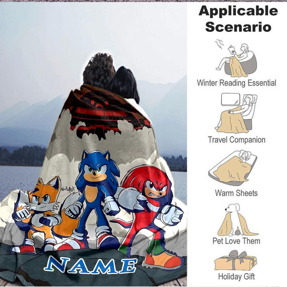 Custom 1pc Sonic Characters Celebration Blanket, Soft And Comfortable Blanket, Casual Warm, Camping Travel Blanket, Birthday Gift Q912187
