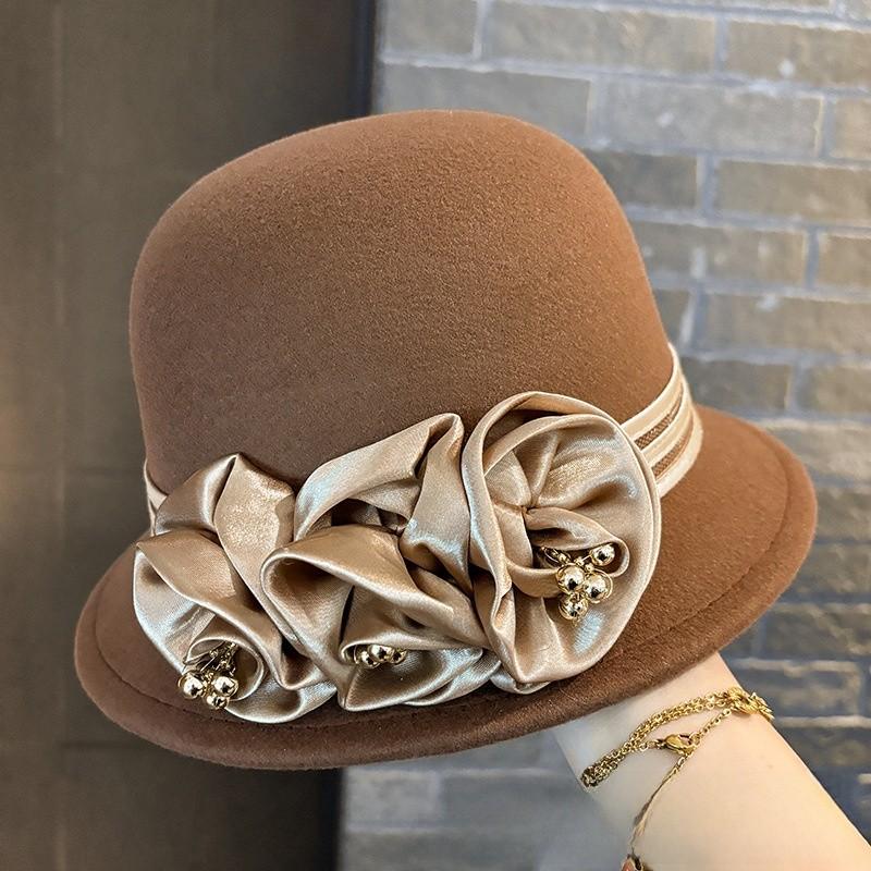 Wool Beret Hat For Women With Floral Embellishments And Wide Brim Winter Fashion