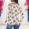 Women Plus Size White Asymmetric Cutout Neck Cold Shoulder Long Sleeve Floral Printed Top