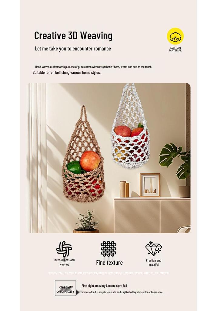 Handmade Crochet Fruit & Vegetable Hanging Basket for Kitchen Storage and Decoration