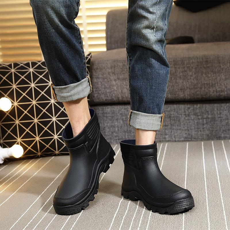 Rain Boots Waterproof Spring Winter Shoes Men Rain Boy's Water Rubber Black Ankle Boots Slip-on Botas