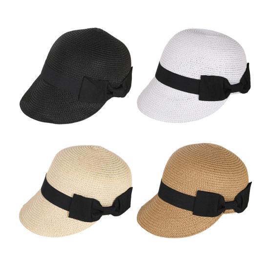 Chapeau de paille Large Ruban Noir Nœud Dôme Visière Plate Casquette de Baseball Léger Respirant Chapeau Protection Solaire