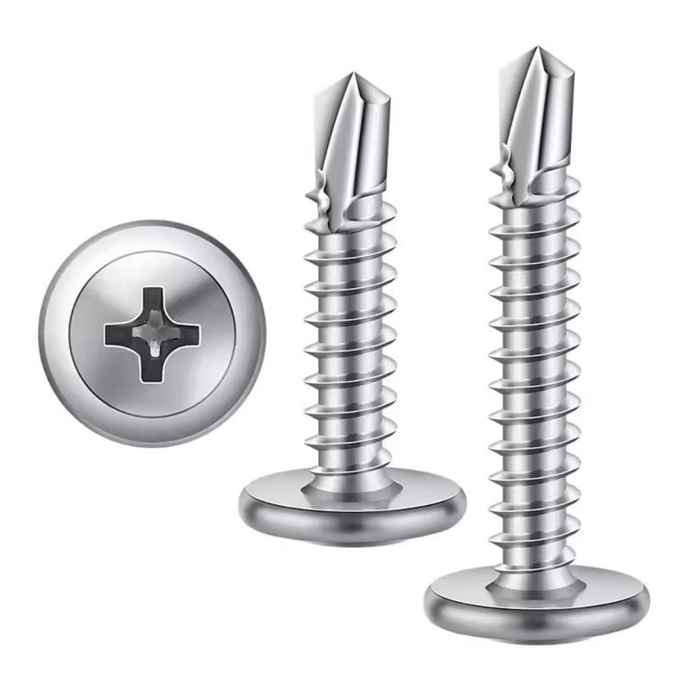 50PCS Stainless Steel Self Tapping Screws Round Washer Cross Phillips Metal Screws Flat Head High-Strength Wood Framing Screw