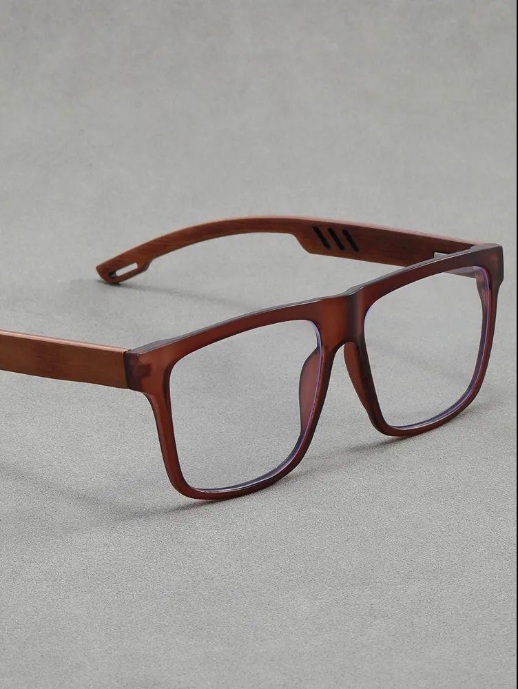 Retro Japanese-Style Myopia Glasses: Bamboo-Style Legs, Square Frame, Anti-Blue Light, Unisex Fit for Large Faces