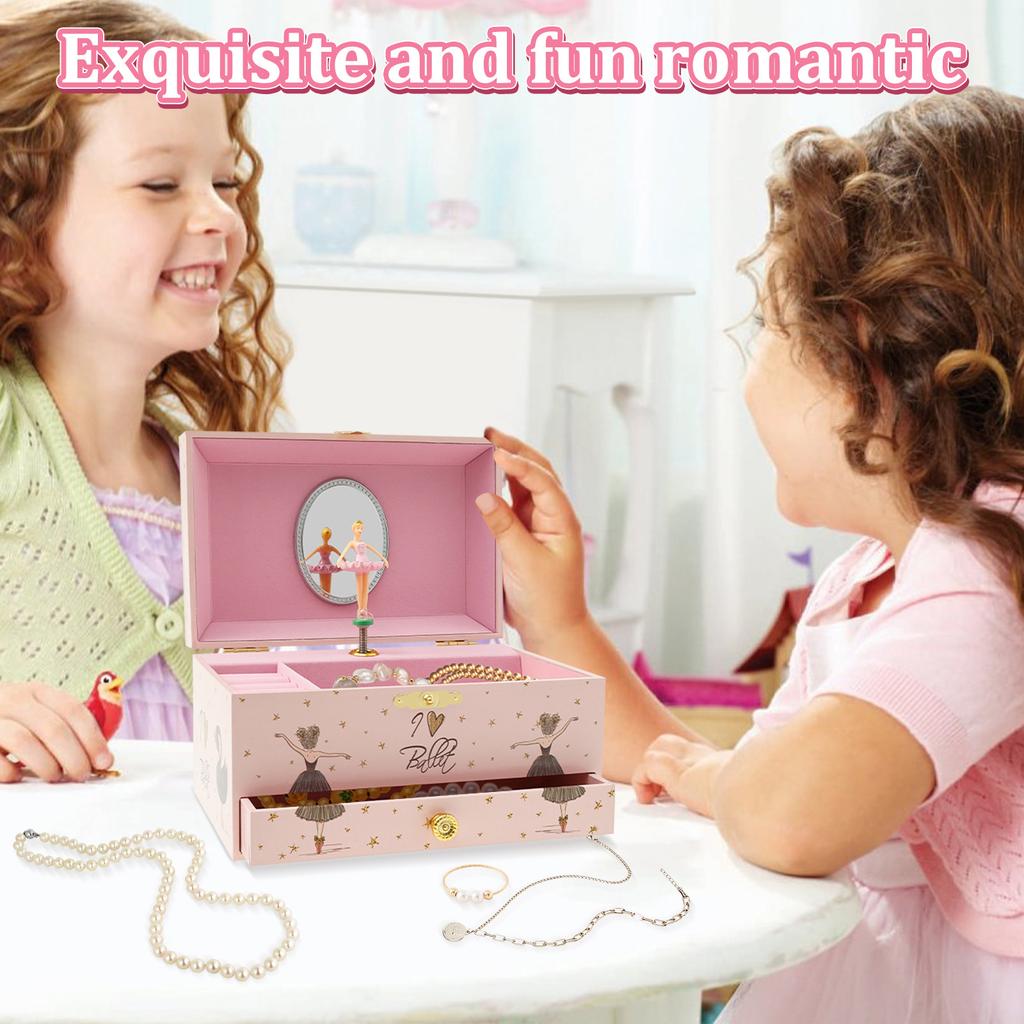 Princess Musical Jewelry Storage Box Decorative Jewelry Organizer Box with Drawer Bracelet Ring Holder Case for Girls Kids Gifts