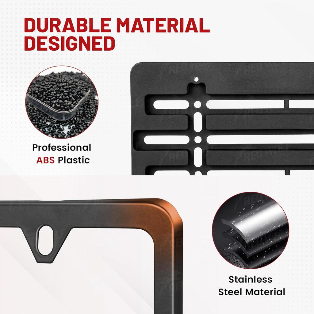 RED WOLF License Plate Bracket Holder With Stainless Steel Plate Frame Kit, Front Bumper Universal Fit Vehicles Truck Mount Holder Adapter Tag Lock