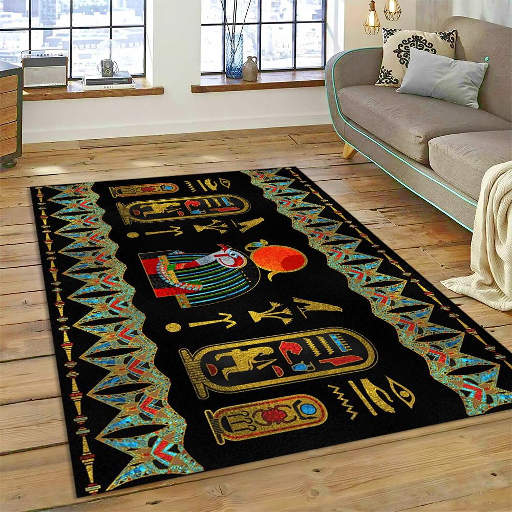 Ancient Egyptian Mythological Ideographic Sign Symbols Carpet Rug for Home Living Room Bedroom Sofa Doormat Decor,Non-slip Mat