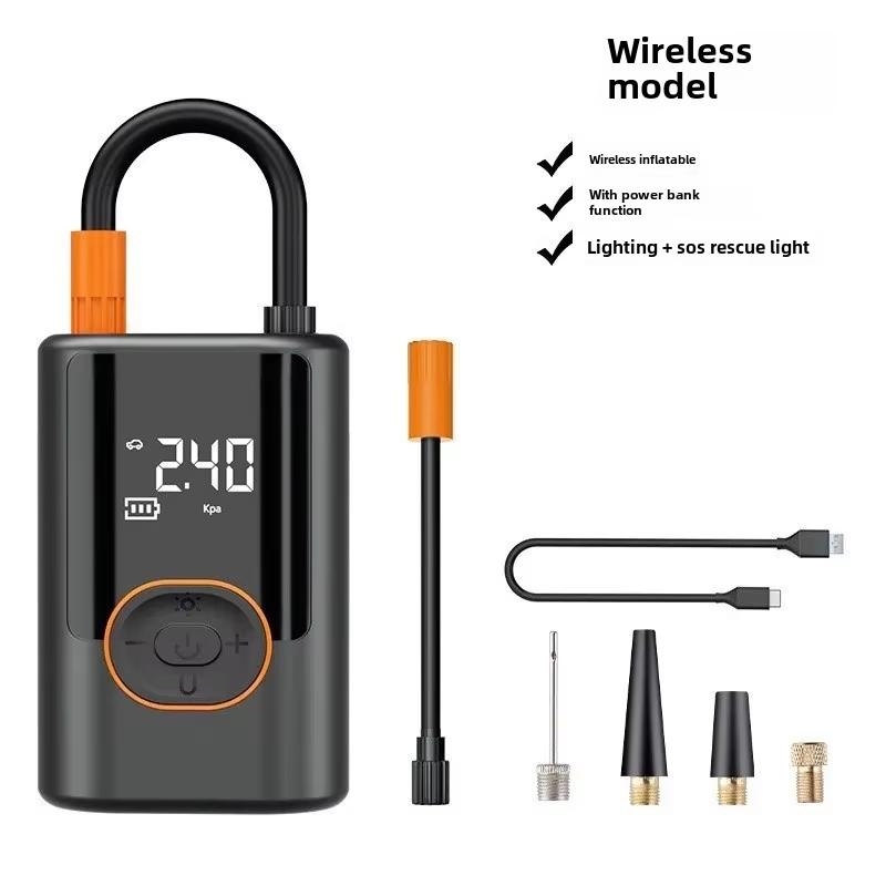 

Портативный электрический воздушный насос перезаряжаемый подходит для аккумуляторного автомобиля автомобильный шинный насос со светодиодной подсветкой насос воздушного компрессора высокое давление быстрая зарядка Wireless чёрный