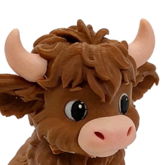 Mini Niedliche Hochlandrind Figur 3D Gedruckt Cartoon Sitzendes Rind Statue Sammler Tier Ornament für Zuhause Büro Schreibtisch Regal Dekor