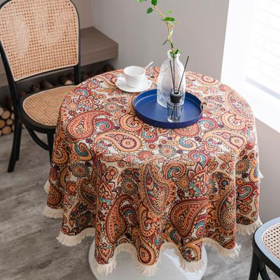 Vintage Çiçek Kabartmalı Tasarımlı Yuvarlak Masa Örtüsü, Ev, Piknik, Kamp, Düğün, Doğum Günü Partisi, Yemek İçin Makinede Dokunmuş Dekoratif Masa Örtüsü