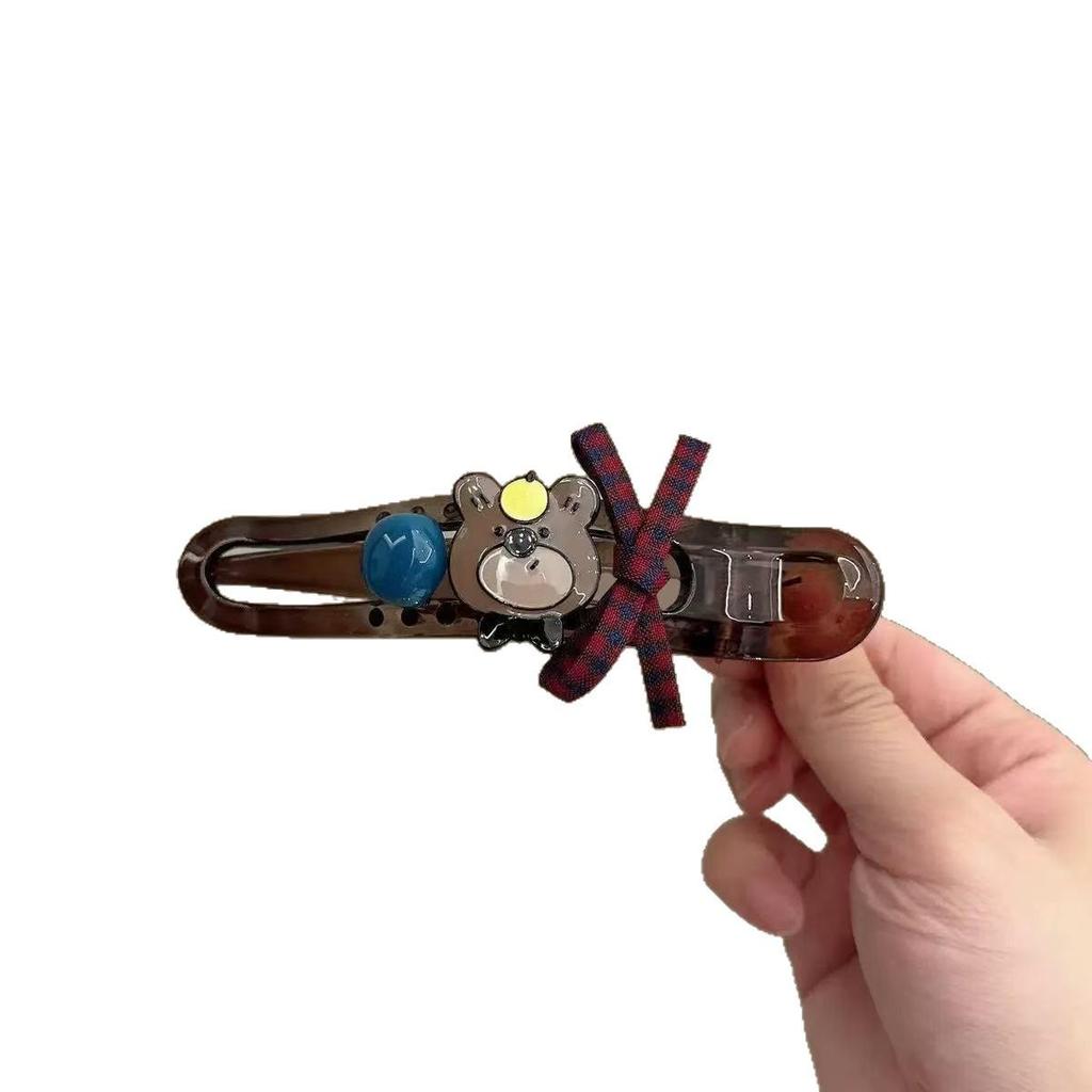 Koreansk Stil Rutig Nallebjörn Hårklämma med Rosett - Håraccessoar för Uppklippt Hår