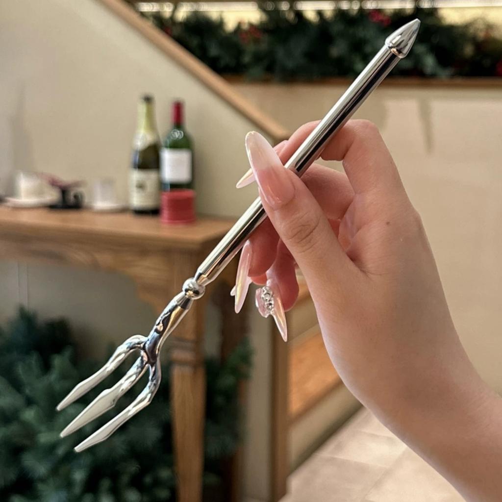 1pc Heavy-Duty Stainless Steel Trident Fork - Long Handle with Glossy Finish & Trident Tip (3-Prong) for Dinner, Salad, Dessert