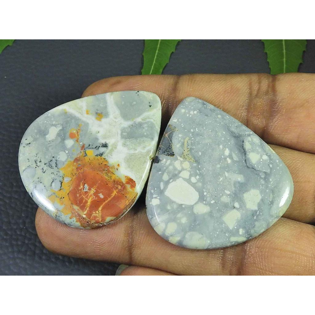 Natürlicher Maligano Jaspis 2 Stück Birnen-Cabochon Lose Edelsteine 114 Karat. 39-41MM SK-3484