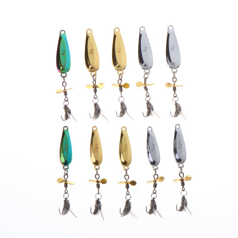 5Pcs Fly Spinning Propeller Metal Sequins Insect Soft Bait Micro Fishing Flies Fly Fishing Hook Trout Bass Fishing Lure Baits