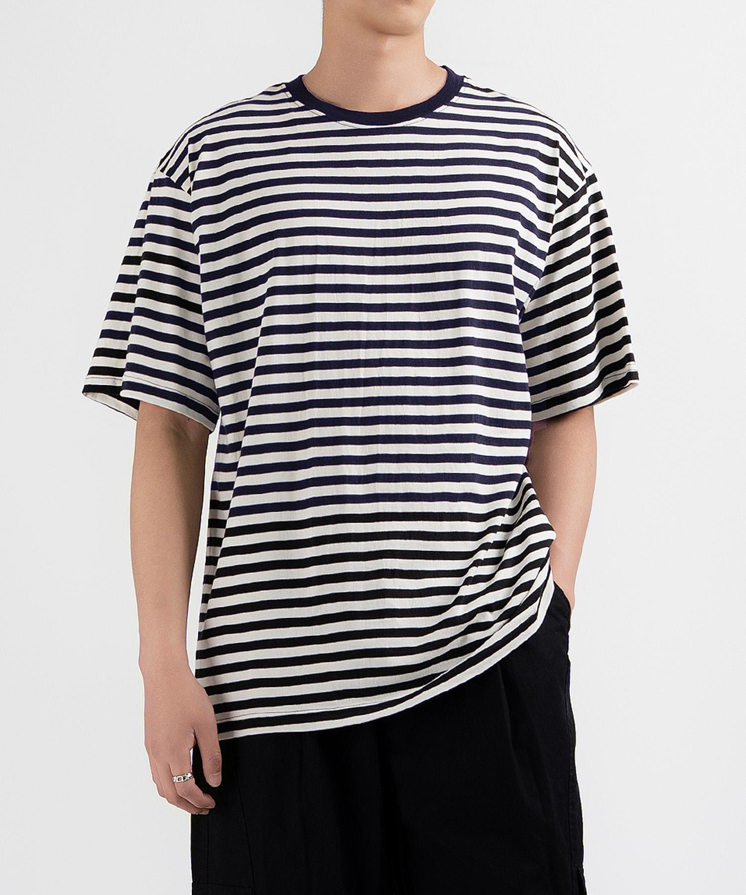 Under Off Cotton Striped Short Sleeve T-Shirt Navy Navy/S