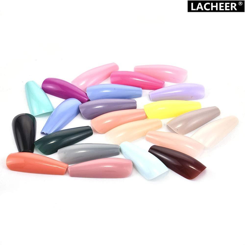 LACHEER 100 sztuk sztuczne tipsy długa trumna francuski cukierki kolor pełna pokrywa sztuczne paznokcie rozszerzenie żel UV akrylowy trening Manicure