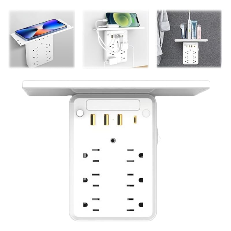 10-in-1 Wall Multi-Plug Outlet with Night Light,  Mountable Outlet Extender 8 AC Outlets, 4 USB Ports