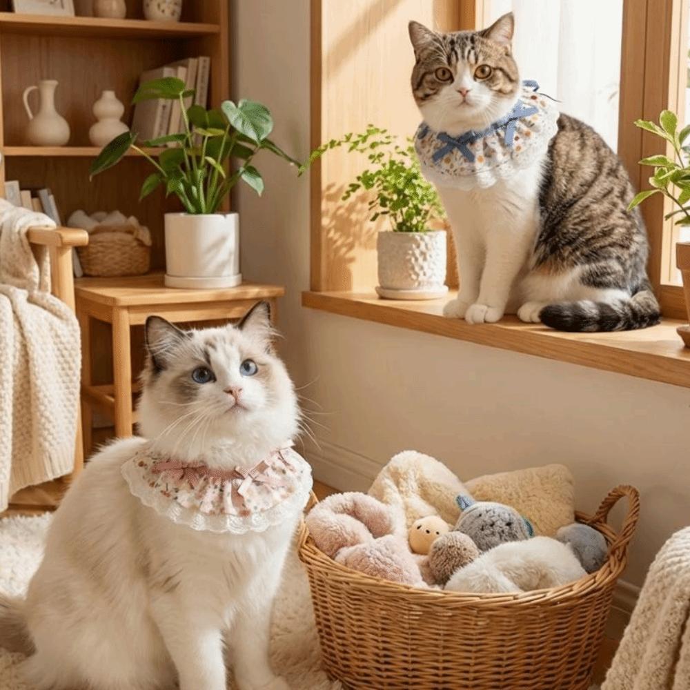 Cartoon Knitted Collar Lace Floral Bows Cat Drool Towel Cute Pet Bib  Daily Use