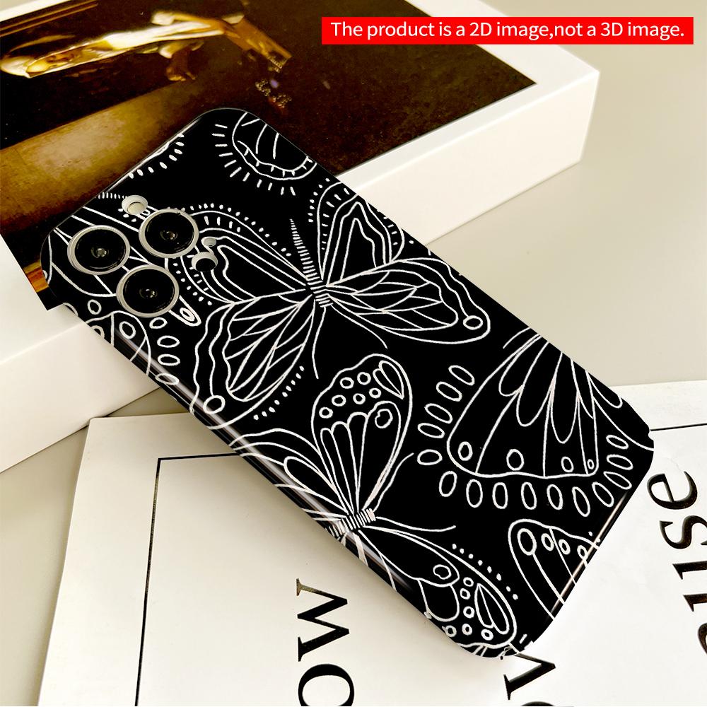 Black & White Butterfly Pattern Phone Case All Inclusive Film Hard Phone Case, Compatible with iPhone 18 Pro Max 17 16 15 14 13 12 11