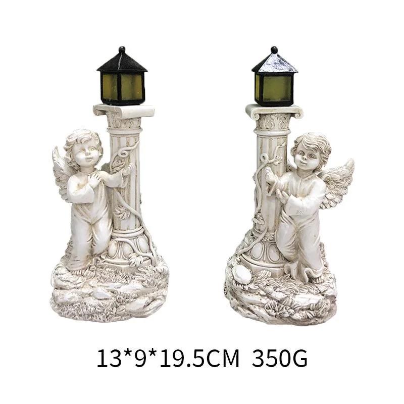 Solar Lamp European Roman Column Angel Sculpture Outdoor Garden Courtyard Home Decoration Resin Crafts Home Accessories