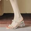 women fashion sweet light weight transparent pearl square heel sandal shoes lady classic comfort heel sandals ab633