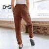 Women Corduroy Pants High Waist Baggy Drawstring Elastic Waist Casual Trousers Loose Fit Straight Leg Pockets Work Pants