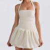 Women's Summer Pleated Backless Sexy Lace Up One Line Neck Princess Dress