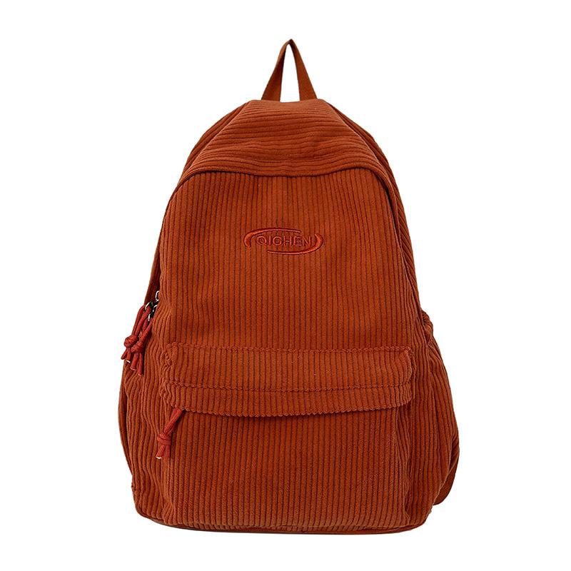 Schoolbag Corduroy Large Capacity Backpack New Casual Versatile Striped Velvet Mori Backpack Lightweight High School Student School Bag