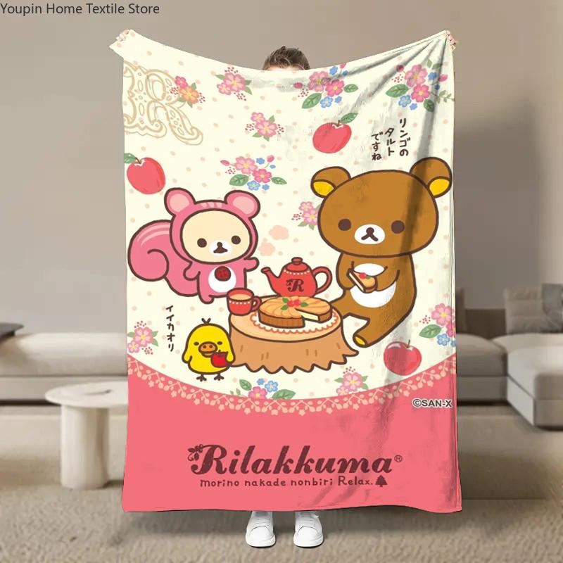 Anime Cute Cartoon R-Rilakkuma Flannel Blanket Fluffy Children and Adults Sofa Plush Bedspread Throw Lunch Blanket for Sofa Bed
