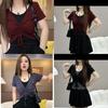 Private Style T Shirt With Drawstring And Pleated Design For Summer Casual Wear