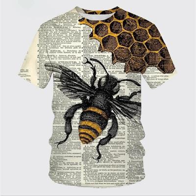 Men's 3D Printed Street Fashion T-Shirt Bee Insect Print Short Sleeve O-Neck Pullover Casual Top