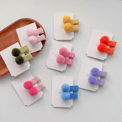 Novos 2 peças coreanos kawaii doces cores pompons grampos de cabelo meninas princesa grampos de cabelo meninas crianças acessórios de cabelo