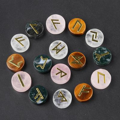 25 Stück/1 Packung natürliche Kristallquarz-Achat-Runen-Buchstaben, ungelochte Scheiben-Set, Palmensteine, Wikinger, nordisches Amulett, Wahrsagerei, Ornamente, Dekoration, Schmuck