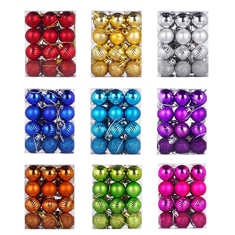 24 Pcs 3Cm Christmas Balls Set Xmas Tree Hanging Pendant Christmas Decoration Home Party Hanging Ornament New Year Decoration