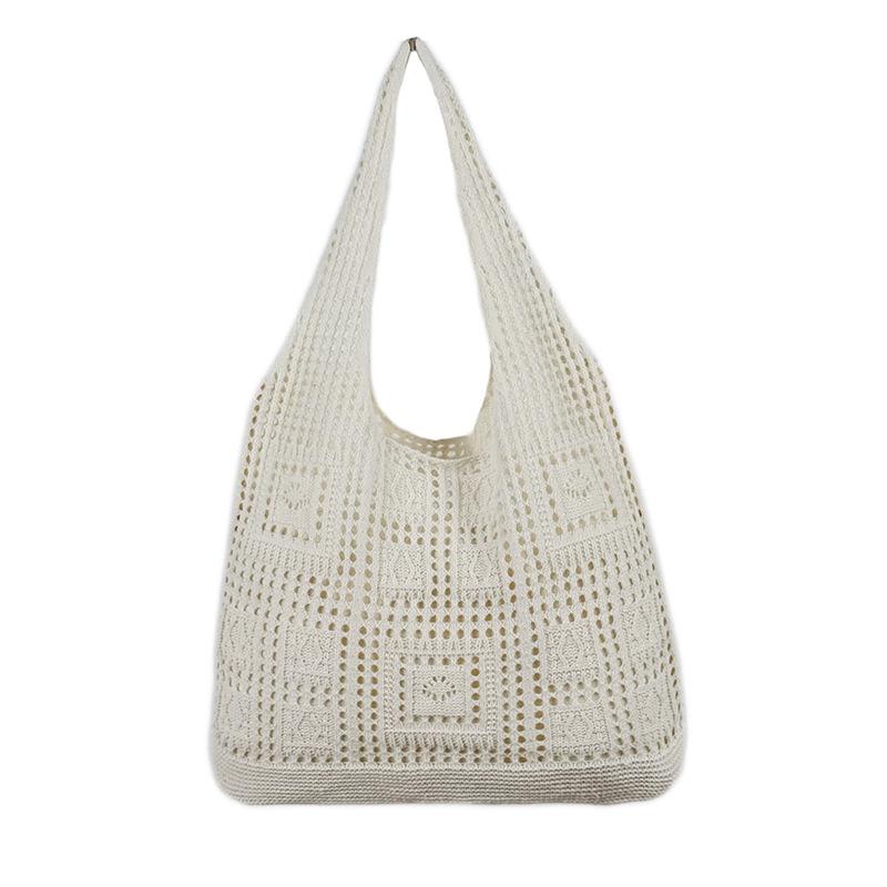 Women's Large Capacity Solid Color Knit Shoulder Bag - Casual Vacation Style, Versatile and Stylish.