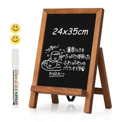 Walspax Desktop Mini with Wood Menu Board Chalkboard, Blackboard, 24x35cm, Magnetic, Stand, Frame, (Brown)
