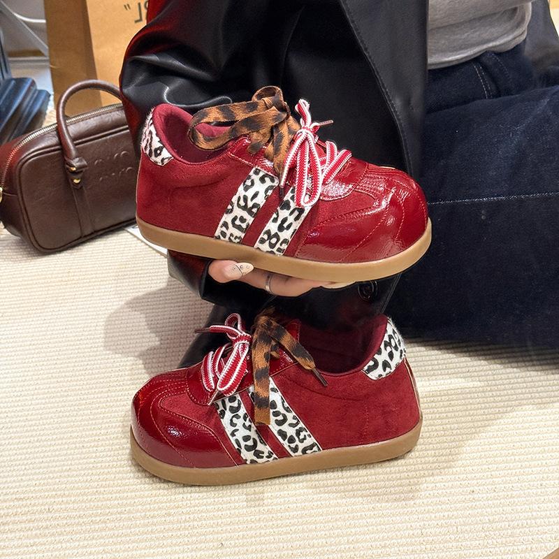 Maillard leopard print German training shoes women's autumn 2025 new big head shoes inner height increase casual board shoes