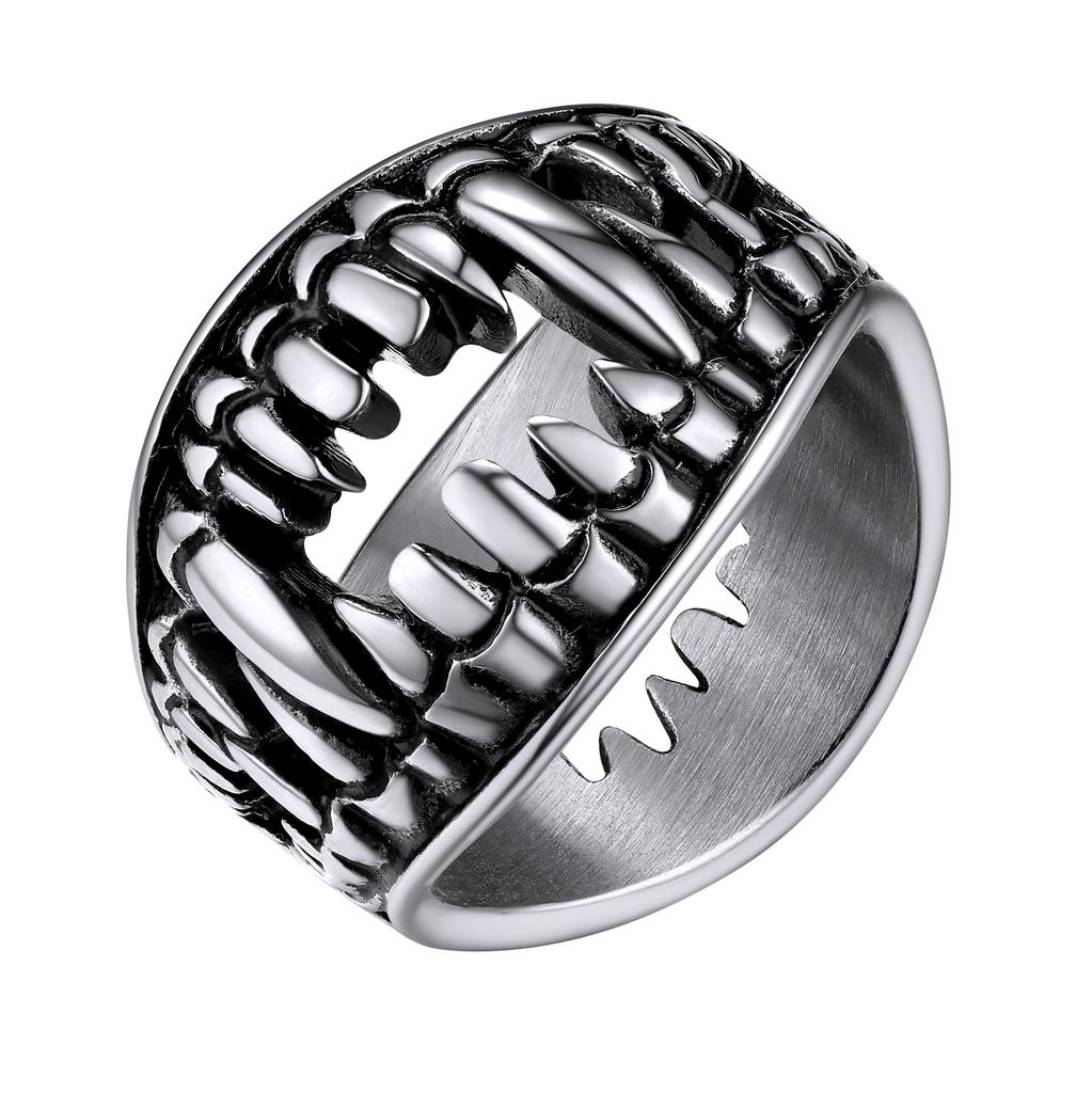 Stainless Steel Double Sides Teeth Rings for Man Woman Manmade Vintage Effect Size 7-14 Gothic Punk Cool Jewelry Gift