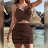 Gestreiftes Spandex-Ärmelloses Kleid mit Kreuzrücken für Damen im Streetwear-Stil
