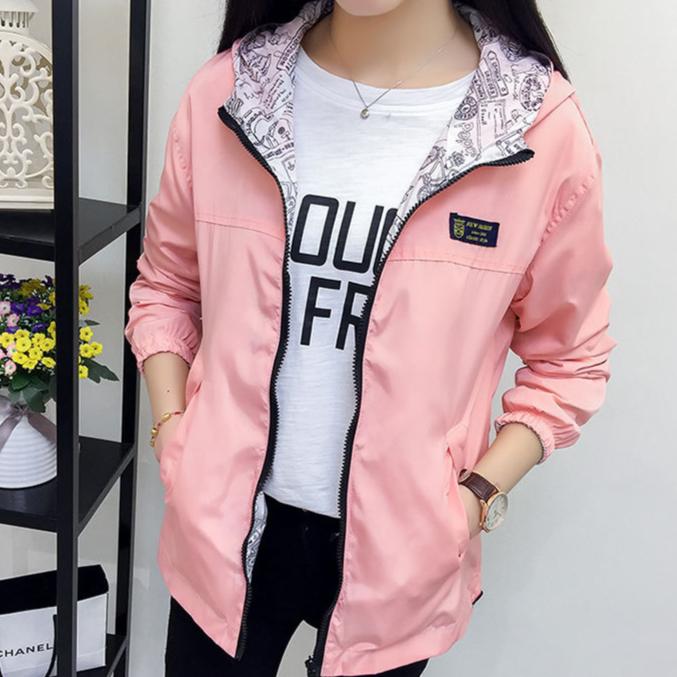 Women Double-Sided Trench Coat Women New Spring Autumn Clothes Hooded Windbreaker Jacket Outerwear Tops Hiking Coats