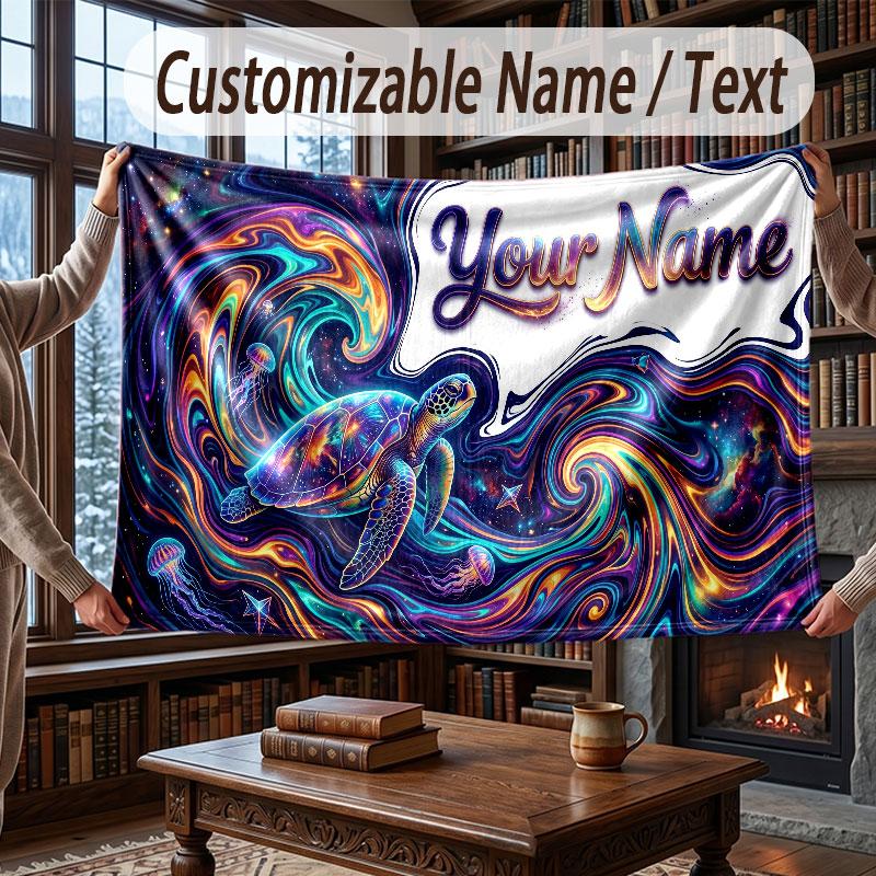 Octopus Sea Life Theme Throw Blanket Custom Name Text Personalized Blanket Soft Cozy Blanket for Home Sofa Bed
